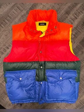 VINTAGE/Diesel Men’s Colorblock Puffer Vest - Orange, Red, Green, Blue